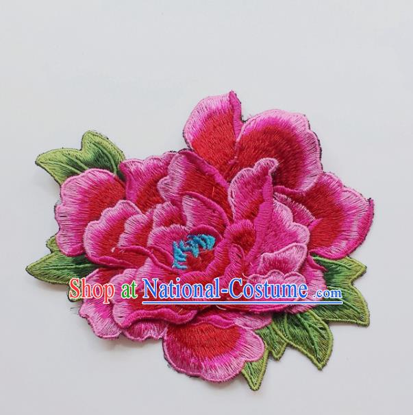 Chinese Traditional Embroidery Rosy Peony Flowers Applique Embroidered Patches Embroidering Cloth Accessories