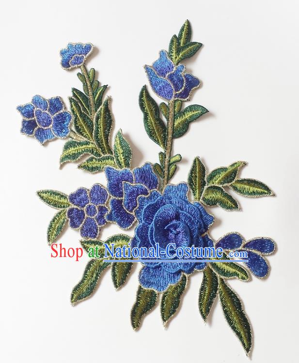 Chinese Traditional Embroidery Royalblue Begonia Applique Embroidered Patches Embroidering Cloth Accessories