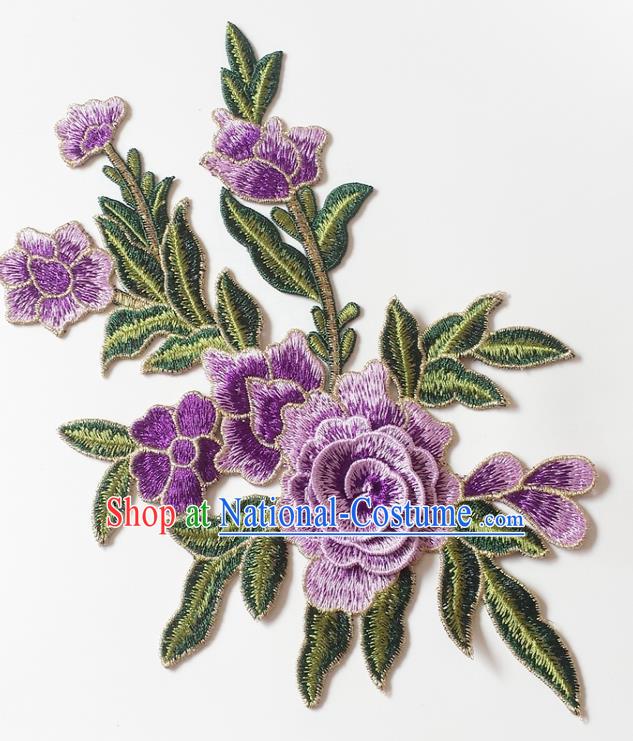 Chinese Traditional Embroidery Purple Begonia Applique Embroidered Patches Embroidering Cloth Accessories