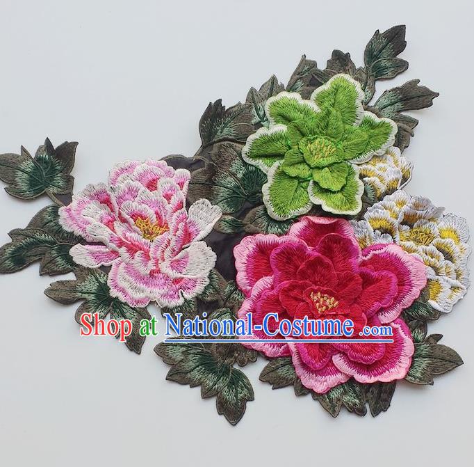 Chinese Traditional Embroidery Peony Flowers Applique Embroidered Patches Embroidering Cloth Accessories