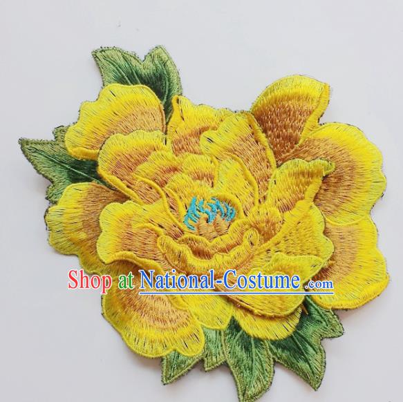 Chinese Traditional Embroidery Yellow Peony Flowers Applique Embroidered Patches Embroidering Cloth Accessories