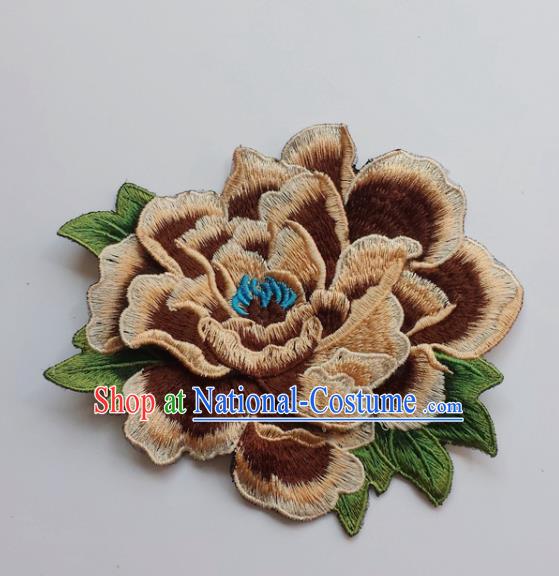 Chinese Traditional Embroidery Brown Peony Flowers Applique Embroidered Patches Embroidering Cloth Accessories