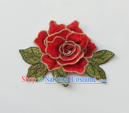 Chinese Traditional Red Embroidery Peony Applique Embroidered Patches Embroidering Cloth Accessories