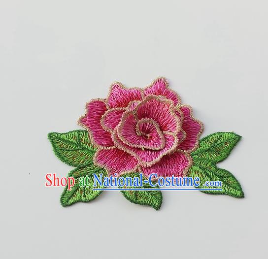 Chinese Traditional Rosy Embroidery Peony Applique Embroidered Patches Embroidering Cloth Accessories