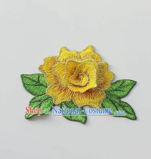 Chinese Traditional Yellow Embroidery Peony Applique Embroidered Patches Embroidering Cloth Accessories