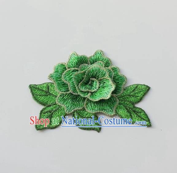 Chinese Traditional Green Embroidery Peony Applique Embroidered Patches Embroidering Cloth Accessories