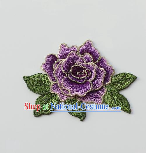 Chinese Traditional Purple Embroidery Peony Applique Embroidered Patches Embroidering Cloth Accessories