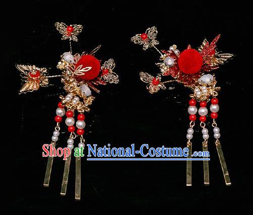 Chinese Ancient Bride Red Venonat Phoenix Coronet Hairpins Traditional Wedding Xiu He Hair Accessories Complete Set for Women