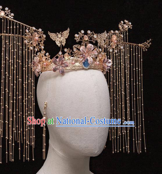 Chinese Ancient Bride Lilac Plum Tassel Hairpins Traditional Wedding Xiu He Hair Accessories Complete Set for Women