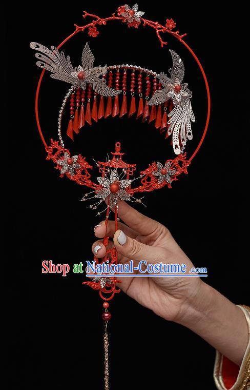 Chinese Ancient Bride Prop Palace Fans Traditional Wedding Xiu He Accessories Round Fan for Women