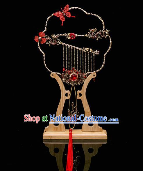 Chinese Ancient Bride Prop Tassel Palace Fans Traditional Wedding Xiu He Accessories Round Fan for Women