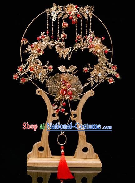 Chinese Ancient Bride Prop Golden Butterfly Palace Fans Traditional Wedding Xiu He Accessories Round Fan for Women