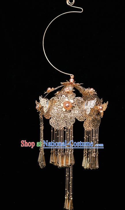 Chinese Ancient Bride Prop Golden Lantern Traditional Wedding Xiu He Accessories for Women