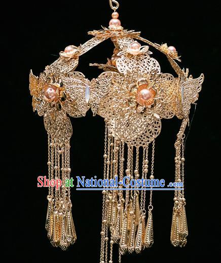 Chinese Ancient Bride Prop Golden Lantern Traditional Wedding Xiu He Accessories for Women