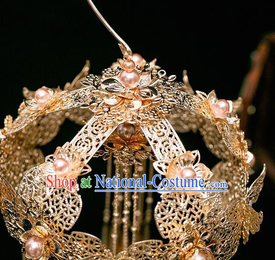 Chinese Ancient Bride Prop Golden Lantern Traditional Wedding Xiu He Accessories for Women