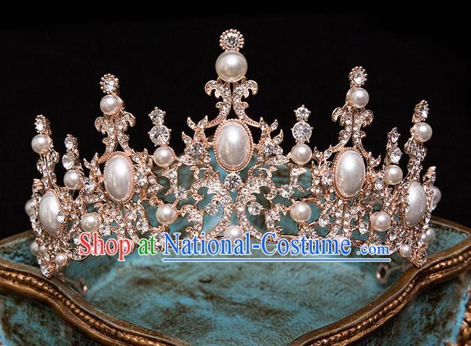 Handmade Wedding Baroque Royal Crown Princess Bride Hair Accessories for Women