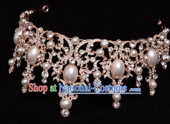 Handmade Wedding Baroque Royal Crown Princess Bride Hair Accessories for Women