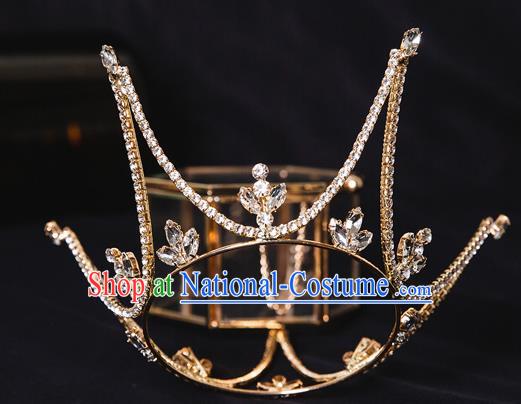 Handmade Wedding Baroque Round Crystal Royal Crown Princess Bride Hair Accessories for Women