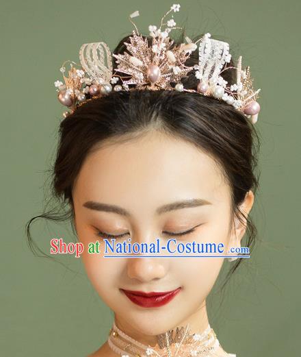 Handmade Wedding Baroque Pearls Royal Crown Princess Bride Hair Accessories for Women