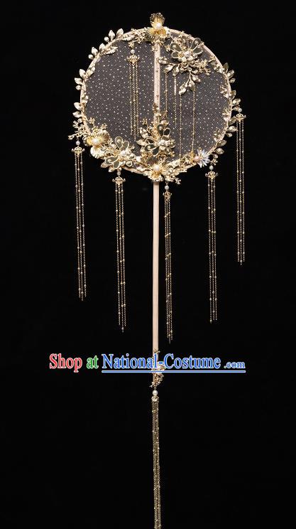 Chinese Ancient Bride Prop Silk Palace Fans Traditional Wedding Xiu He Accessories Round Fan for Women