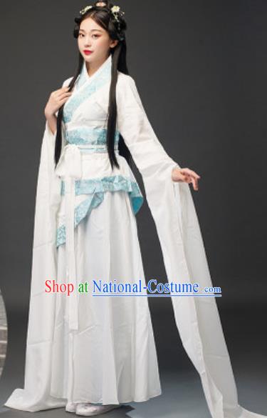 Chinese Traditional Court Lady Diao Chan Classical Dance White Dress Ancient Drama Goddess Costumes for Women