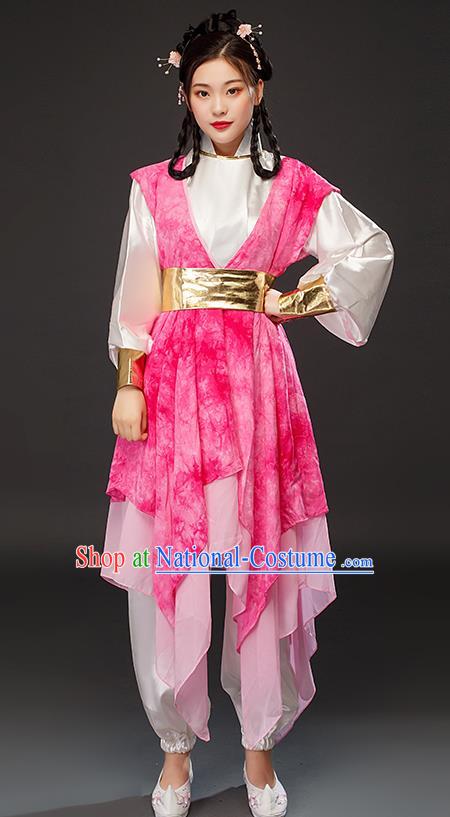 Traditional Chinese Song Dynasty Female Swordsman Huang Rong Pink Dress Ancient Drama Heroine Costumes for Women