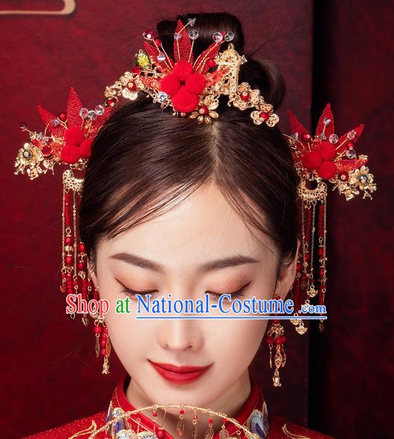 Chinese Ancient Bride Hair Crown Hairpins Traditional Wedding Xiu He Hair Accessories Complete Set for Women