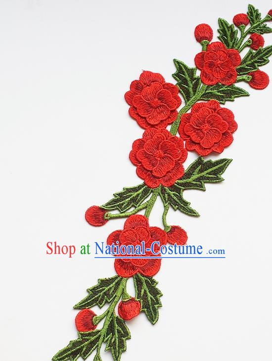 Chinese Traditional Embroidery Red Flowers Applique Embroidered Patches Embroidering Cloth Accessories