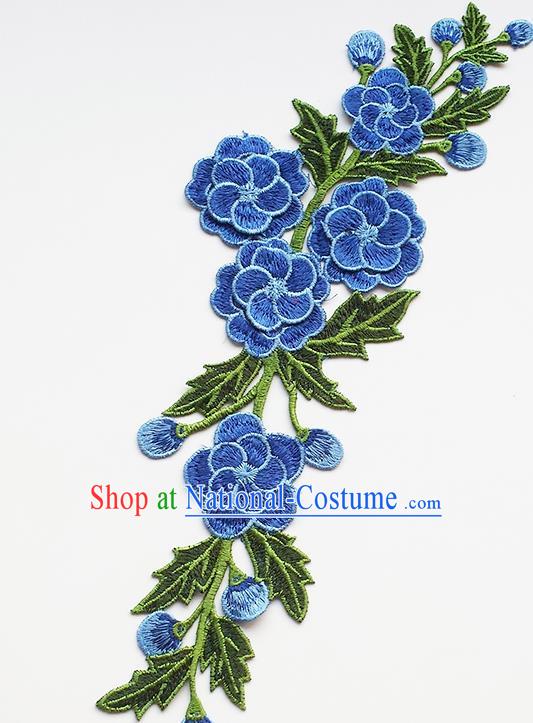 Chinese Traditional Embroidery Blue Flowers Applique Embroidered Patches Embroidering Cloth Accessories