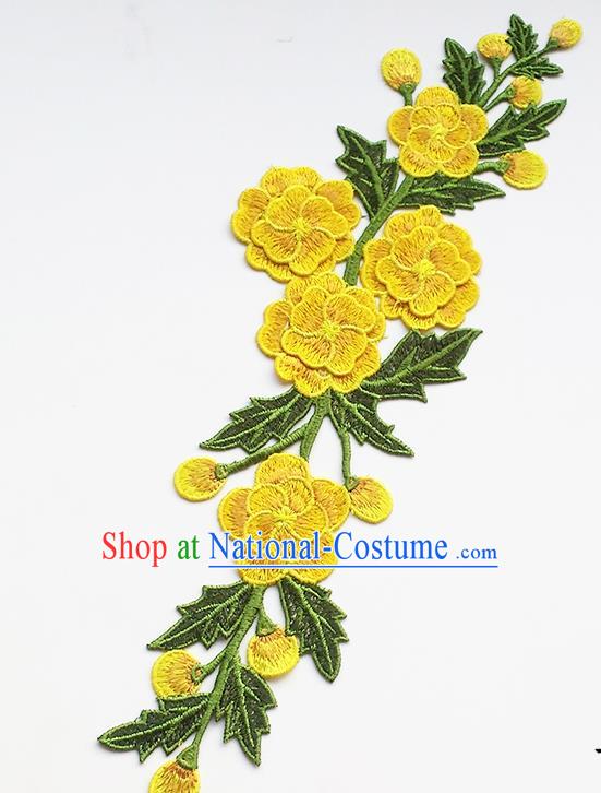 Chinese Traditional Embroidery Yellow Flowers Applique Embroidered Patches Embroidering Cloth Accessories