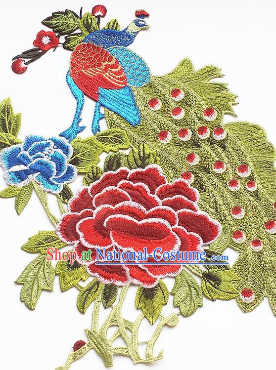 Chinese Traditional Embroidery Peacock Red Peony Applique Embroidered Patches Embroidering Cloth Accessories