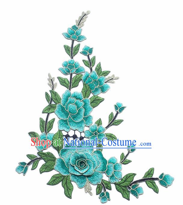 Traditional Chinese Embroidery Blue Peony Applique Embroidered Patches Embroidering Cloth Accessories