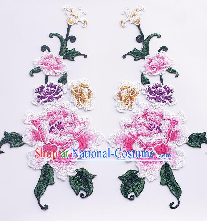 Traditional Chinese Embroidery Peony Pink Applique Embroidered Patches Embroidering Cloth Accessories