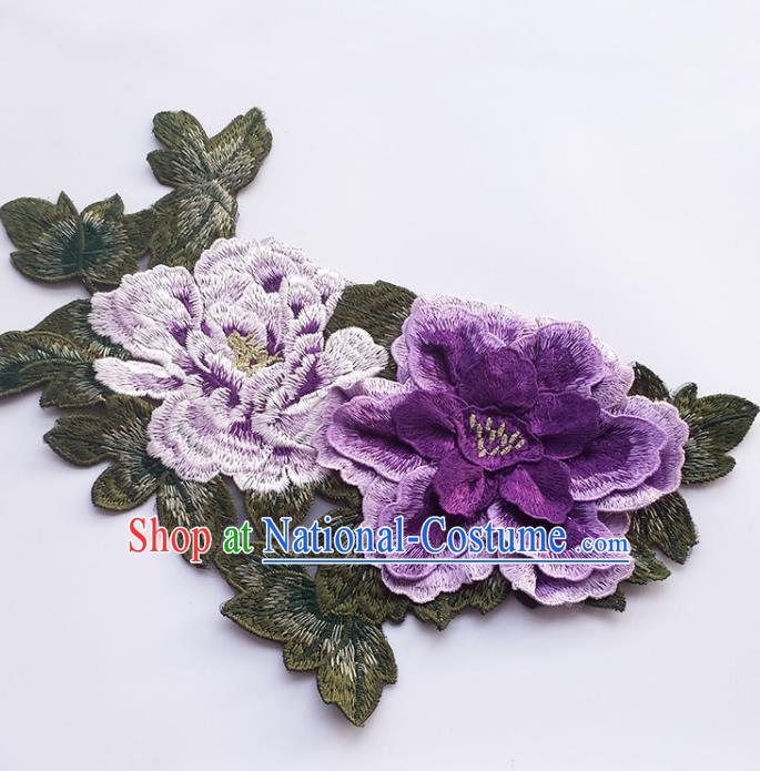 Traditional Chinese Embroidery Purple Stereo Peony Applique Embroidered Patches Embroidering Cloth Accessories