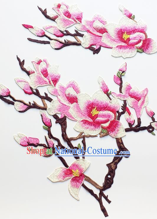 Traditional Chinese Embroidery Pink Mangnolia Applique Embroidered Patches Embroidering Cloth Accessories