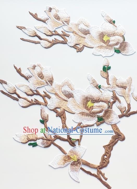 Traditional Chinese Embroidery Light Brown Mangnolia Applique Embroidered Patches Embroidering Cloth Accessories