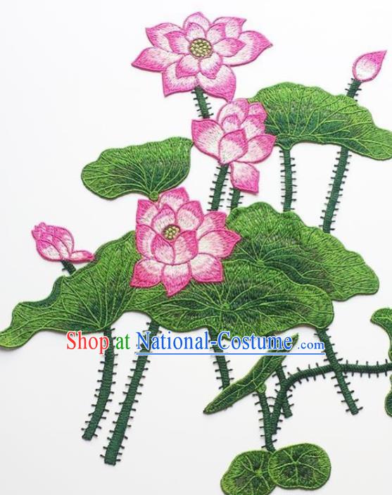 Traditional Chinese Embroidery Rosy Lotus Applique Embroidered Patches Embroidering Cloth Accessories