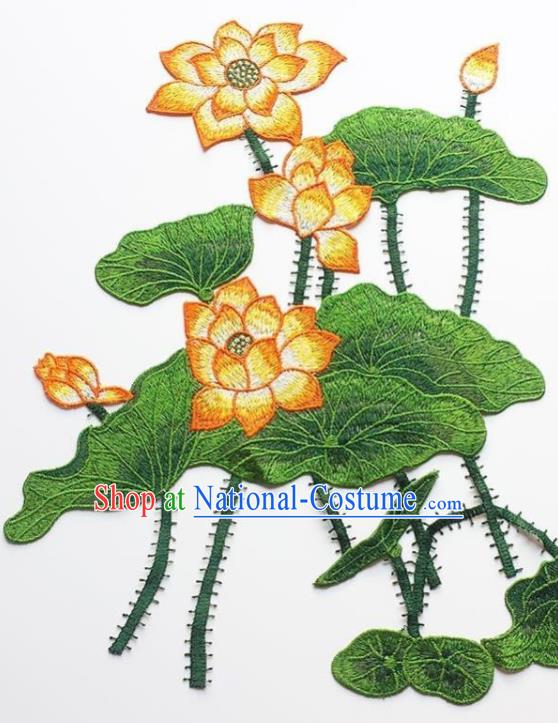 Traditional Chinese Embroidery Orange Lotus Applique Embroidered Patches Embroidering Cloth Accessories