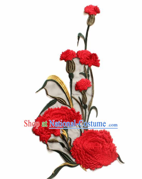 Traditional Chinese National Embroidery Red Carnation Applique Embroidered Patches Embroidering Cloth Accessories