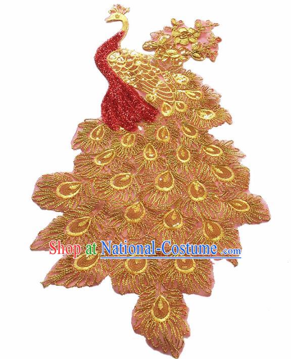 Traditional Chinese National Embroidery Golden Peacock Applique Embroidered Patches Embroidering Cloth Accessories