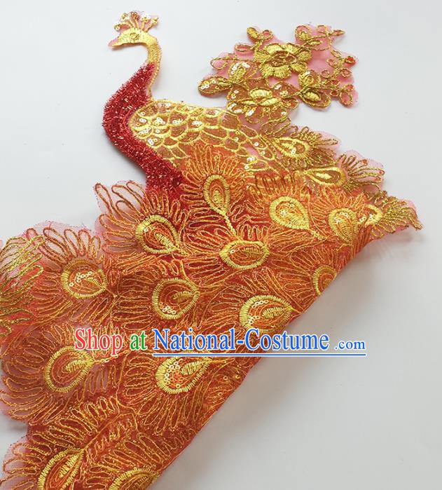 Traditional Chinese National Embroidery Golden Peacock Applique Embroidered Patches Embroidering Cloth Accessories