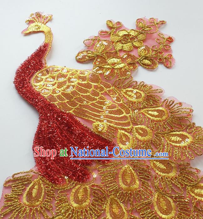 Traditional Chinese National Embroidery Golden Peacock Applique Embroidered Patches Embroidering Cloth Accessories