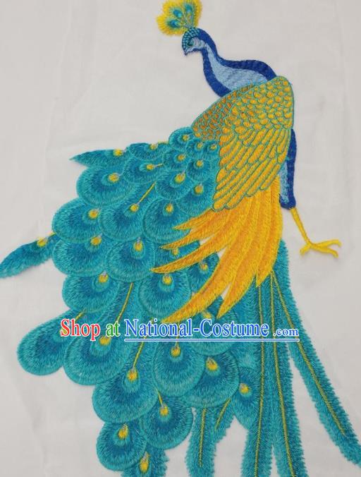 Traditional Chinese National Embroidery Blue Peacock Applique Embroidered Patches Embroidering Cloth Accessories