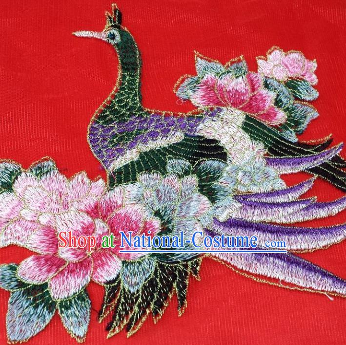 Traditional Chinese National Embroidery Peacock Peony Applique Embroidered Patches Embroidering Cloth Accessories