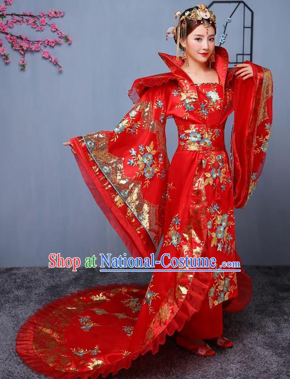 Chinese Ancient Tang Dynasty Imperial Consort Red Dress Traditional Hanfu Goddess Classical Dance Costumes for Women