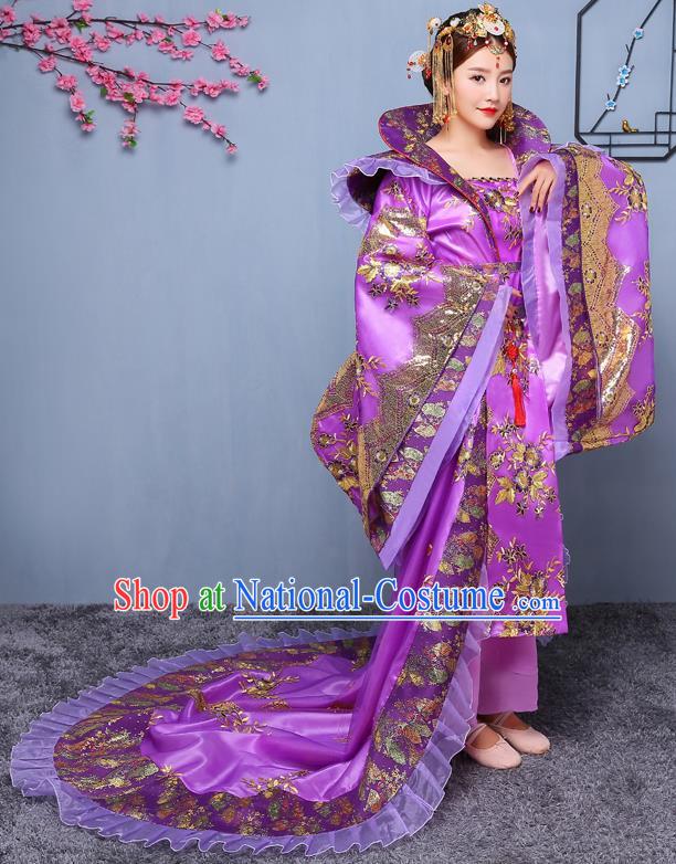 Chinese Ancient Tang Dynasty Imperial Consort Purple Dress Traditional Hanfu Goddess Classical Dance Costumes for Women