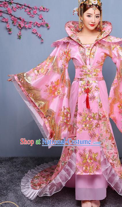 Chinese Ancient Tang Dynasty Imperial Consort Pink Dress Traditional Hanfu Goddess Classical Dance Costumes for Women