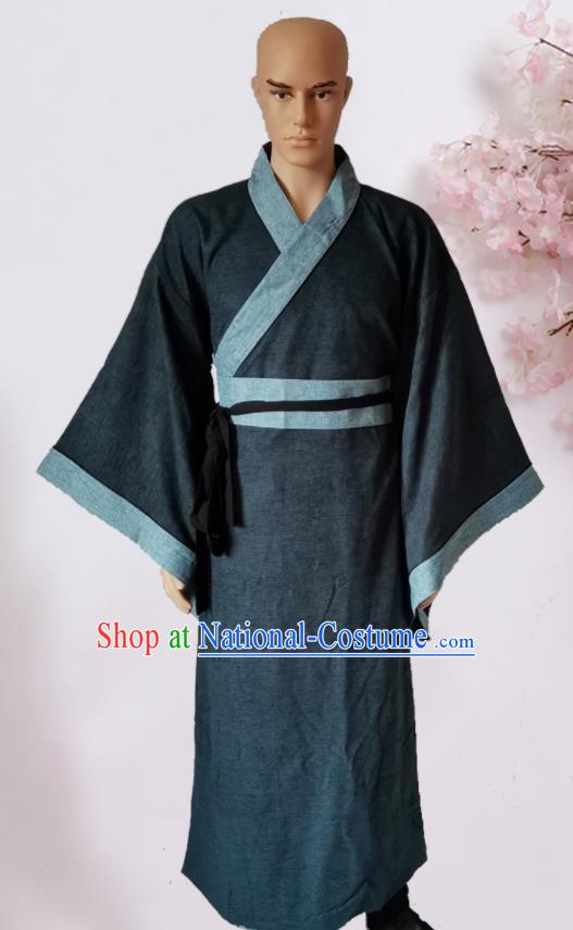 Chinese Ancient Han Dynasty Civilian Navy Hanfu Clothing Traditional Ancient Poor Scholar Costumes for Men