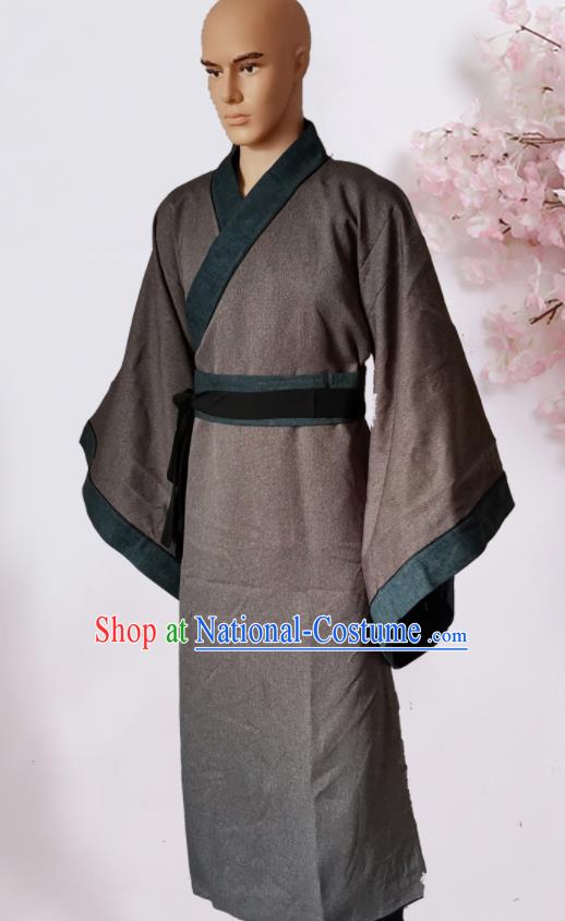 Chinese Ancient Han Dynasty Civilian Deep Brown Hanfu Clothing Traditional Ancient Poor Scholar Costumes for Men