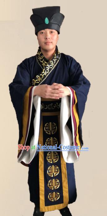 Chinese Ancient Song Dynasty Landlord Clothing Traditional Ancient Ministry Councillor Costumes and Hat for Men